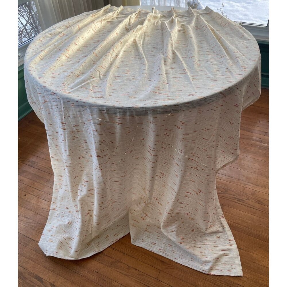 Vintage 70s curtain, beige and orange, thick woven, single pleated panel
